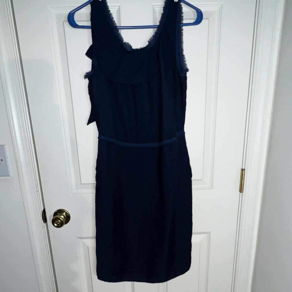 Simply Vera Vera Wang Black Iris Sheath Dress Sleeveless Ruffle Frayed 4